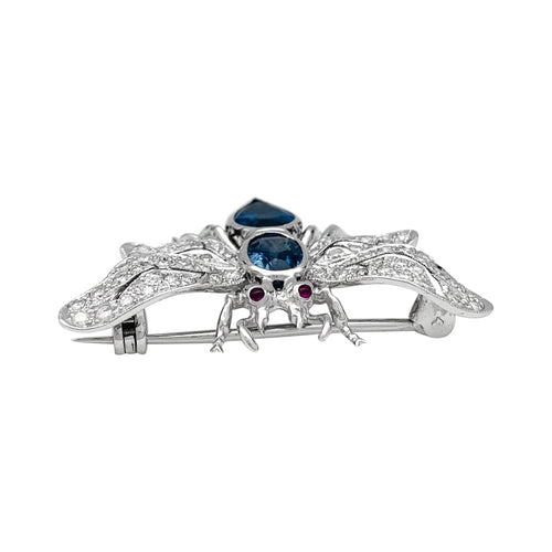 Broche Broche Scarabée or blanc, saphirs, diamants, rubis. 58 Facettes 29475