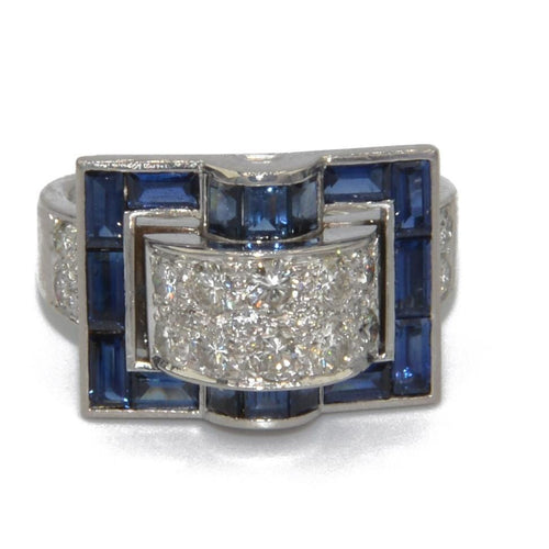 Bague Bague Tank en platine et saphirs bleus calibrés 58 Facettes 0