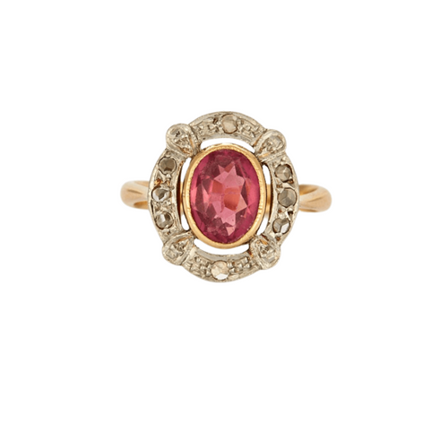 Bague 49 Bague Ancienne Diamants Pierre Rose 58 Facettes