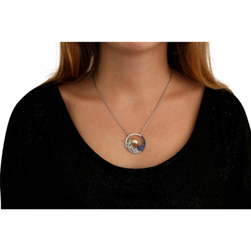 Pendentif Chaîne pendentif perle diamants saphirs 58 Facettes 321