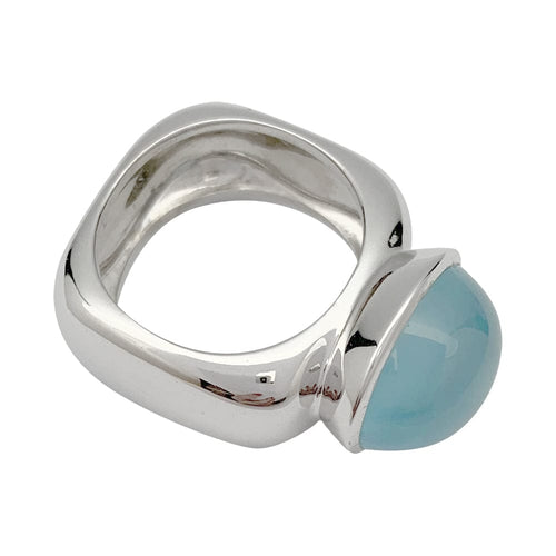 Bague 52 Bague carrée en or blanc, cabochon d'aigue-marine. 58 Facettes 30362