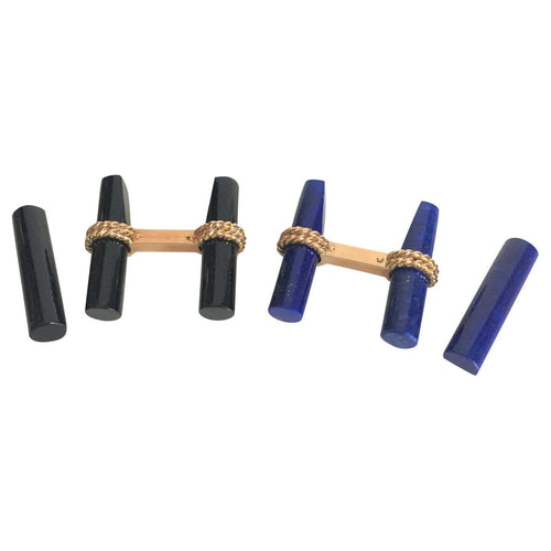 Boutons de manchette bâtonnets onyx et lapis 58 Facettes 375