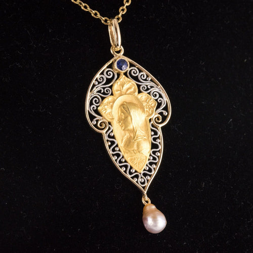 Pendentif Pendentif ancien Vierge saphir perle fine 58 Facettes 20-162