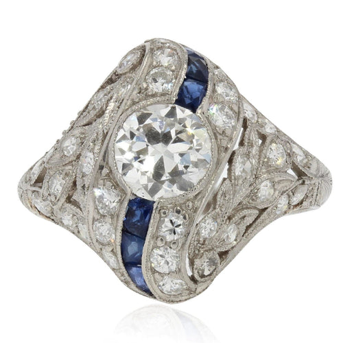 Bague 51 Bague art déco diamants saphirs calibrés 58 Facettes 21-117-51