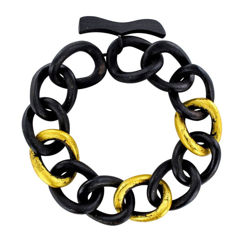 Bracelet Bracelet en ébène et feuilles d'or 58 Facettes 19-398