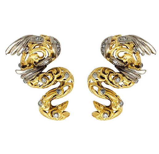 Boucles d'oreilles Boucles d'oreilles Zolotas "Poissons" en or jaune, platine et diamants. 58 Facettes 30398
