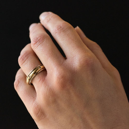Bague 54 Alliance mobile or blanc or jaune diamants 58 Facettes 18-397-54