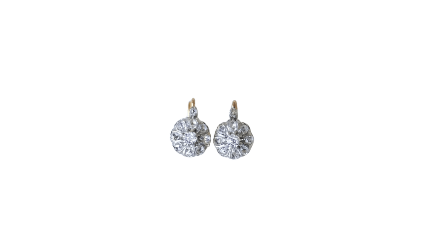Boucles d'oreilles Boucles d'oreilles dormeuses Or jaune Platine Diamants 58 Facettes