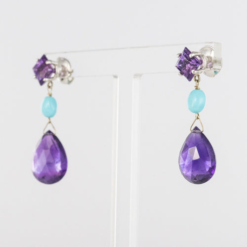 Boucles d'oreilles Boucles d'oreilles pendantes améthystes et turquoises 58 Facettes 17-302