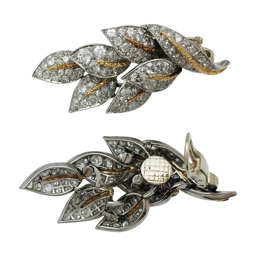 Boucles d'oreilles Boucles d'oreilles "Feuilles" en platine or jaune et diamants. 58 Facettes 29224