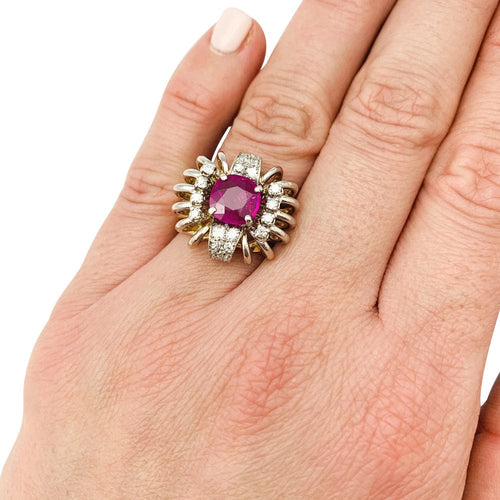 Bague 53.5 Bague 1950 en or rose, platine, diamants et rubis. 58 Facettes 30117