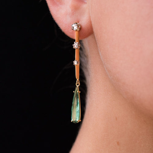 Boucles d'oreilles Pendants d'oreilles anciens diamants et tourmalines 58 Facettes AR0007461
