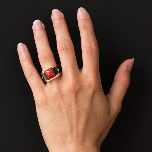 Bague 54 Bague corail onyx et diamants 58 Facettes 17-357-54-1