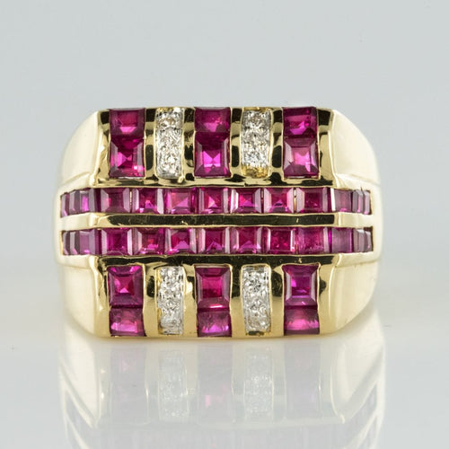 Bague 53 Chevalière rubis diamants 58 Facettes 18-252-53