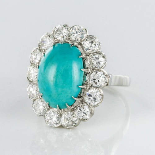 Bague 53 Bague marguerite turquoise diamants or blanc 58 Facettes 18-084-53