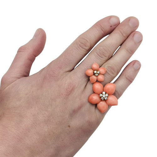 Bague 51 Bague Van Cleef & Arpels, "Double Fleurs", or jaune, corail et diamants. 58 Facettes 29151-1