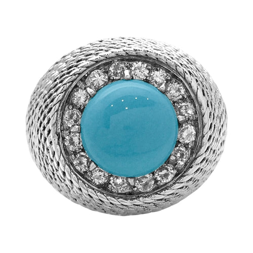 Bague 53 Bague "Dôme" en or blanc et cabochon turquoise. 58 Facettes 28499
