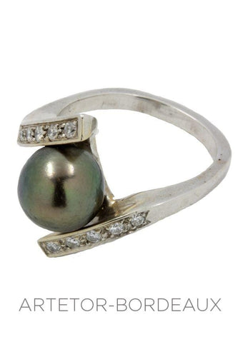 Bague 55 Bague moderne perle noire et diamants 58 Facettes 16461