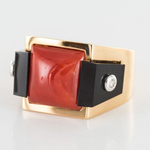 Bague 54 Bague corail onyx et diamants 58 Facettes 17-357-54-1