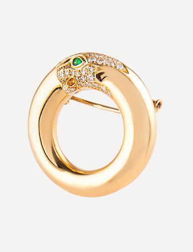 Broche Cartier - Broche Panthère, or jaune, diamants et émeraudes 58 Facettes