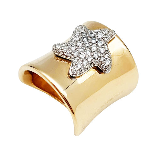 Bague 53 Bague or jaune et blanc, étoile marine diamants. 58 Facettes 30315