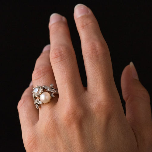 Bague 54 Bague ancienne diamants et perle fine toi et moi 58 Facettes 18-049-54