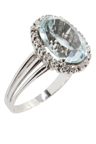 Bague Bague aigue-marine et diamants années 50' 58 Facettes