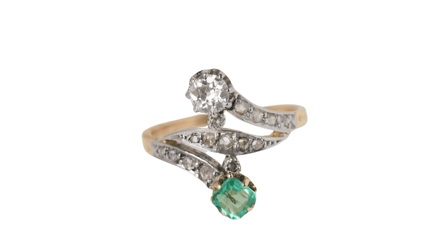 Bague 53.5 Bague Toi Et Moi En Or Et Platine, Emeraude Et Diamants 58 Facettes 31522