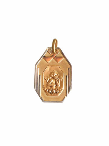 Pendentif Médaille or Art Déco Ange Penseur 58 Facettes