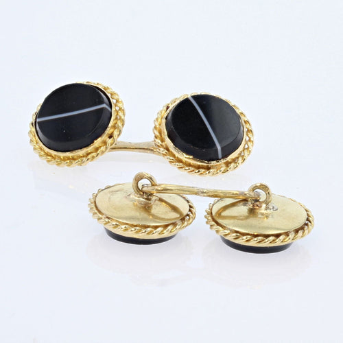 Boutons de manchette Boutons de manchette or et agate rubannée 58 Facettes 20-529