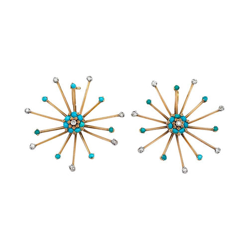 Boucles d'oreilles Boucles d'oreilles en or rose "Feux d'artifices", turquoises et diamants. 58 Facettes 22603