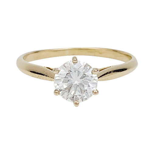 Bague 57 Solitaire en or jaune, diamant 1,12 carat F/VVS1. 58 Facettes 30150