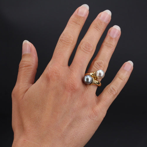 Bague 53 Bague duo perle blanche et perle grise diamants 58 Facettes 21-324-53