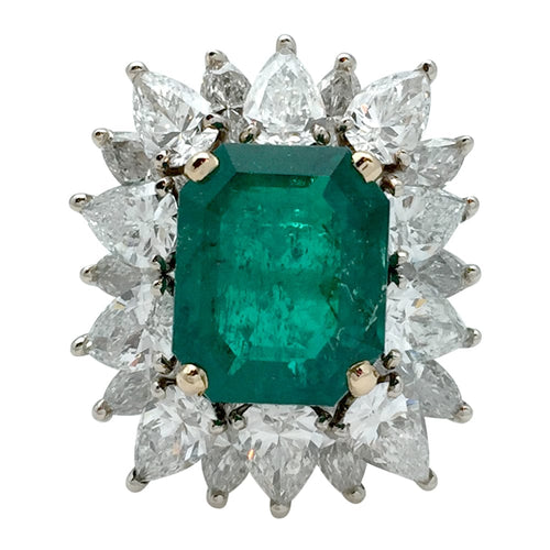 Bague 51 Bague en or blanc et jaune émeraude et diamants. 58 Facettes 25405