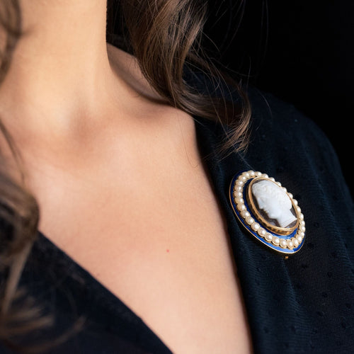 Broche Broche Camée email bleu perles 58 Facettes 14-105-8377620