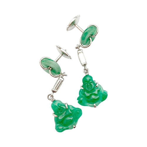 Boucles d'oreilles Boucles d'oreilles "Bouddha" en or blanc, jadéite et diamants. 58 Facettes 8188