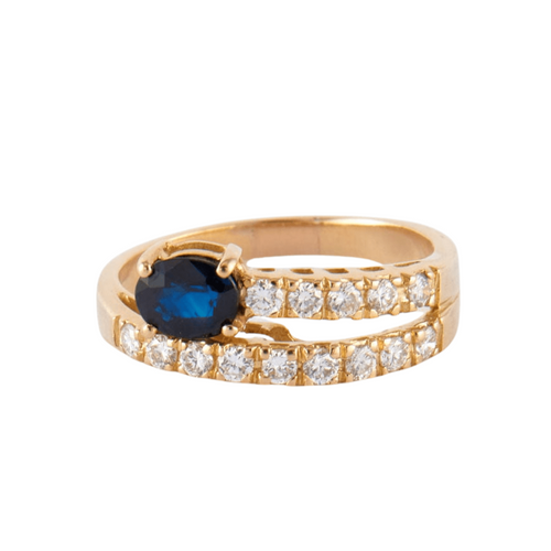 Bague 55 Bague saphir et double pavage diamants 58 Facettes 1007