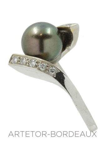 Bague 55 Bague moderne perle noire et diamants 58 Facettes 16461