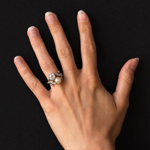 Bague 54 Bague ancienne diamants et perle fine toi et moi 58 Facettes 18-049-54