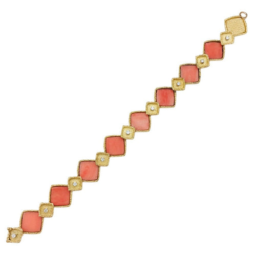 Bracelet Bracelet en or jaune, corail et diamants. 58 Facettes 28426