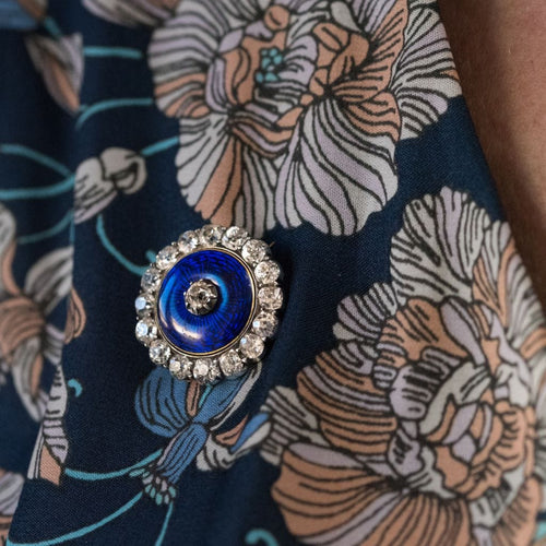 Broche Broche ancienne Asprey émail bleu et diamants 58 Facettes 19-042