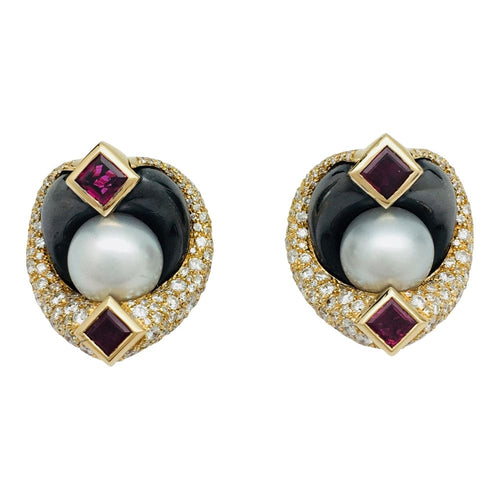 Boucles d'oreilles Boucles d'oreilles Marina B., hématite, rubis, perles et diamants. 58 Facettes 28581