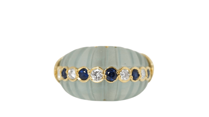Bague 51 Bague jonc en or jaune  saphirs et diamants sur quartz vert 58 Facettes 30973