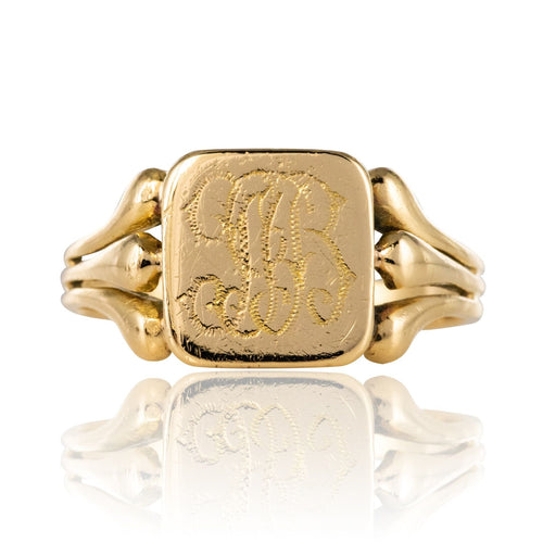 Bague 59 Chevalière ancienne or gravée 58 Facettes 20-244-55