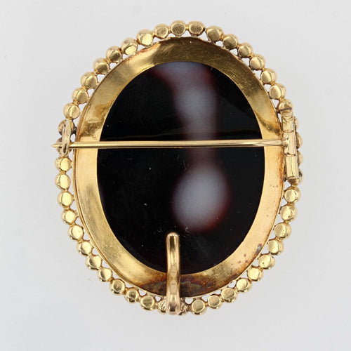 Broche Camée ancien sur agate bi-couche monté en broche 58 Facettes 21-337