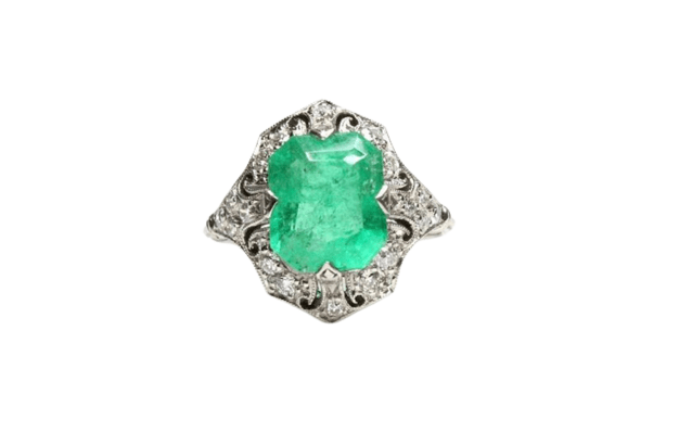 Bague 53.5 Bague style Art Déco Platine Diamants et Emeraude 58 Facettes