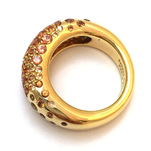 Bague 55 Bague Chaumet modèle "Caviar" en or jaune, saphirs oranges. 58 Facettes 24385-1