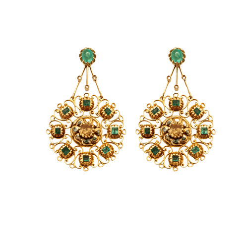 Boucles d'oreilles Pendants d'oreilles Rosaces Emeraudes Diamants 58 Facettes
