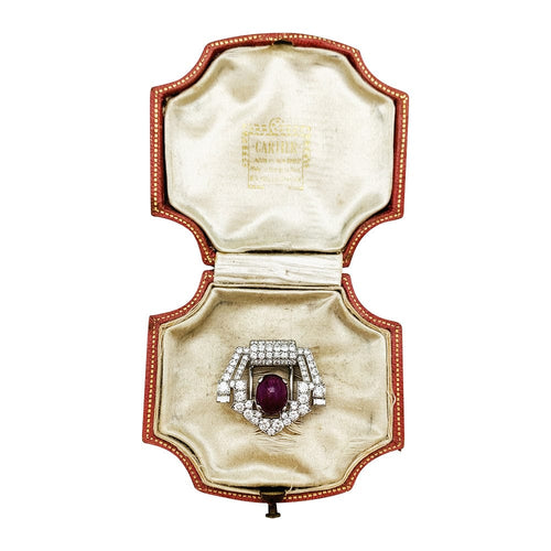 Broche Broche Cartier Art Déco en platine diamants et rubis étoilé. 58 Facettes 30488