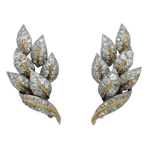 Boucles d'oreilles Boucles d'oreilles "Feuilles" en platine or jaune et diamants. 58 Facettes 29224